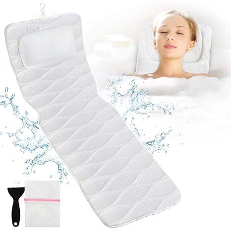 OMYSTYLE Full Body Bath Pillow, Bath Pillows for tub with Mesh Washing Bag & 21 Non-Slip Suction Cups, Spa Bathtub for Head Neck Shoulder and Back Support - 5D Air Mesh & Quick Drying