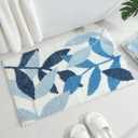 Gibelle Blue Bathroom Rug, Non-Slip Strong Water Absorbent Plush Microfiber Bath Mat, Machine Washable Small Floor Mat, Cute Leaves Bathmat Indoor Doormat, 18"x26"