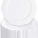 WDF 60pcs White Plastic Plates -10.25inch Baroque White Disposable Dinner Plates for Upscale Parties/Wedding