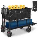 Double Decker Wagon Collapsible 500lb Capacity & 400L with All-Terrain Big Wheels for Sand - 47" Extended Utility, Foldable Sports Beach Wagon Cart for Camping Fishing & Outdoor Use