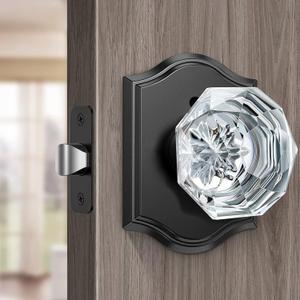 Crystal Door Knobs with Lock, Glass Door Knobs Interior for Privacy Use, Black Crystal Door Knobs for Bedroom Bathroom, Vintage Glass Crystal Door Knob (Matte Black-Diamond)