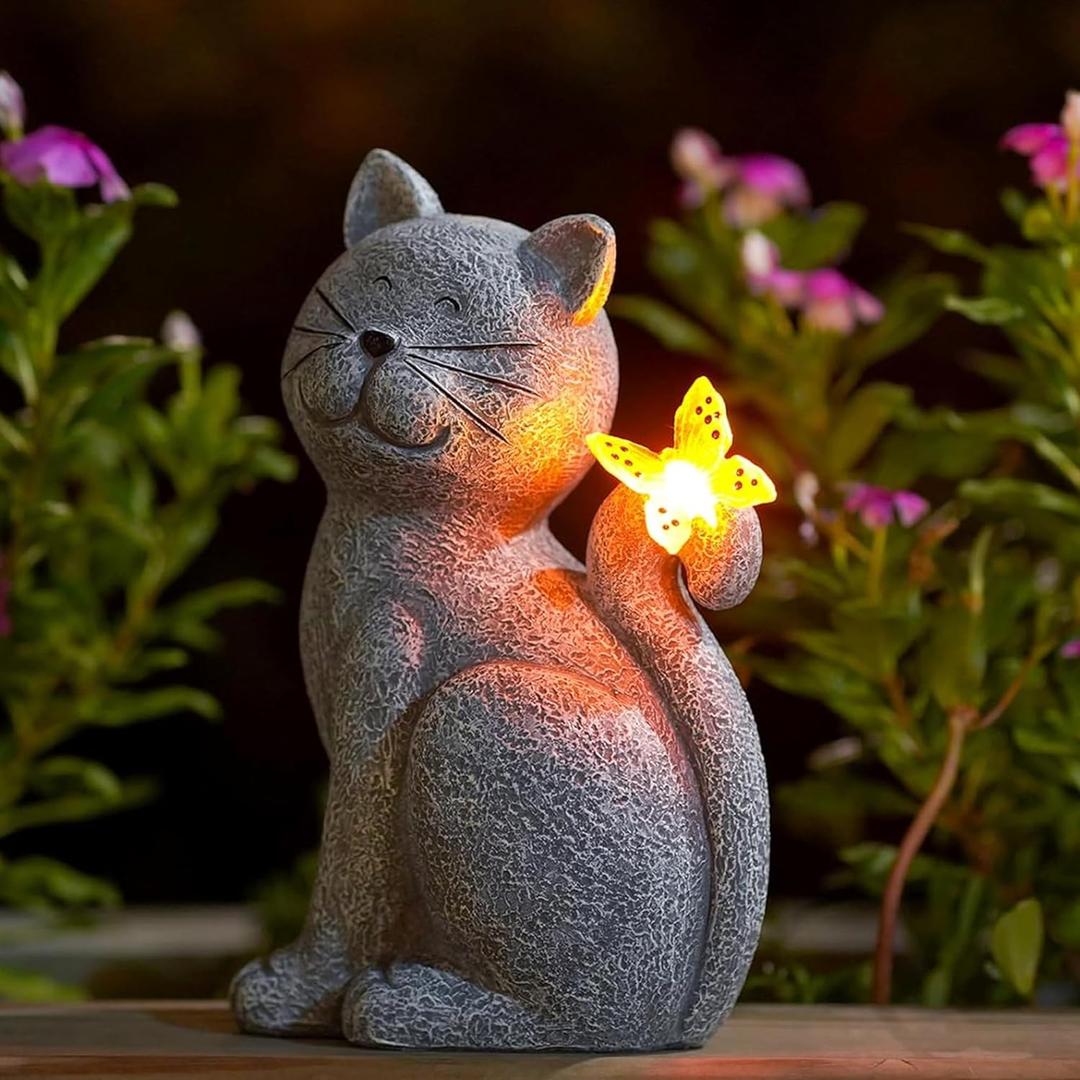 Nacome Cat Outdoor Statues for Garden: Outside Decor with Butterfly Clearance for Yard Art Lawn Ornaments Porch Patio Balcony Home House for Mom Grandma Women