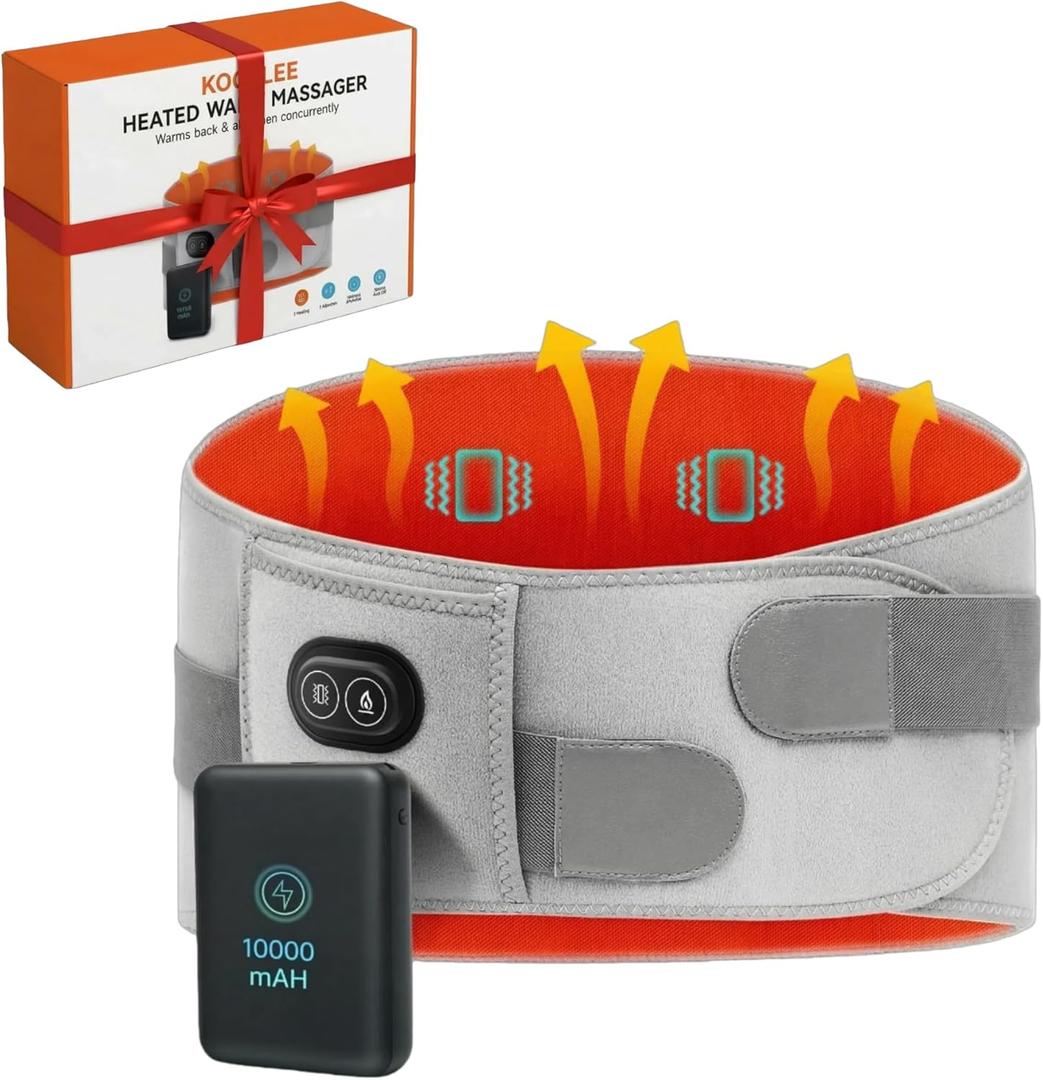 Cordless Heating Pad with Massager for Back Pain Relief, 10000mah Portable Lower Back Massager 63" Large Heating Pad for Cramps with 3 Heat 3 Vibration, Gifts for Women Men Mom Dad Seniors