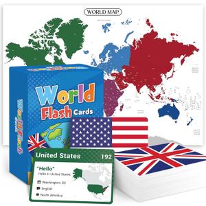 World Flags Flashcards, 245 Countries Flags, Geography Game with World Map - Educational Games for All Ages, Family, Adults, Classrooms & Homeschool, Gift for Teenage