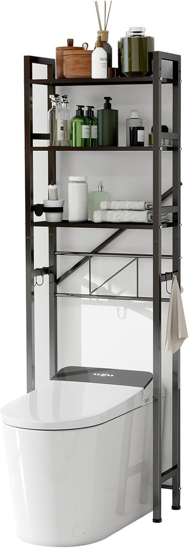 Over The Toilet Storage Cabinet, Metal 3 Tier Bathroom Organizer Shelf, Stable Freestanding Above Toilet Stand, Black (Black Upgraded Version)