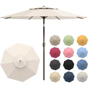 Patio Umbrella, 2 Tier Outdoor Table Umbrella, Large Vented Market Umbrellas with Push Button Tilt and Crank, 8 Sturdy Ribs for Backyard, Deck, Pool, UPF50+ UV Protection