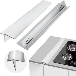 2 PCS Expandable Stainless Steel Stove Gap Covers (13.8"-27.5"), Kitchen Counter Filler Strip,Easy Retractable Length Cooktop Trim KitOven Gap FillerHeat Resistant Guard Between (Silver)