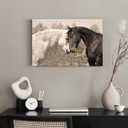 Ranch Horse Canvas Wall Art: Black and White Equines Friendly Painting Lovely Wild Animal Head Prints Country Wildlife Portrait Picture Modern Horizontal Steeds Artwork for Bedroom Office, 24"L x 16"W