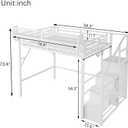 KEIKI Full Size Metal Loft Bed Frame with Convertible Staircase, Built-in Storage Shelves and Wardrobe, Loft Bed with Solid Slats, Guardrail, No Box Spring Required, Easy Assembly, for Bedroom, White