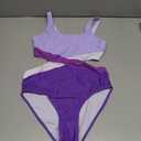 Girls Swimsuit One Piece Cutout Bathing Suit for Girls Cute Swimwear Color Block Beach Padded (13-14 Years, Purple)
