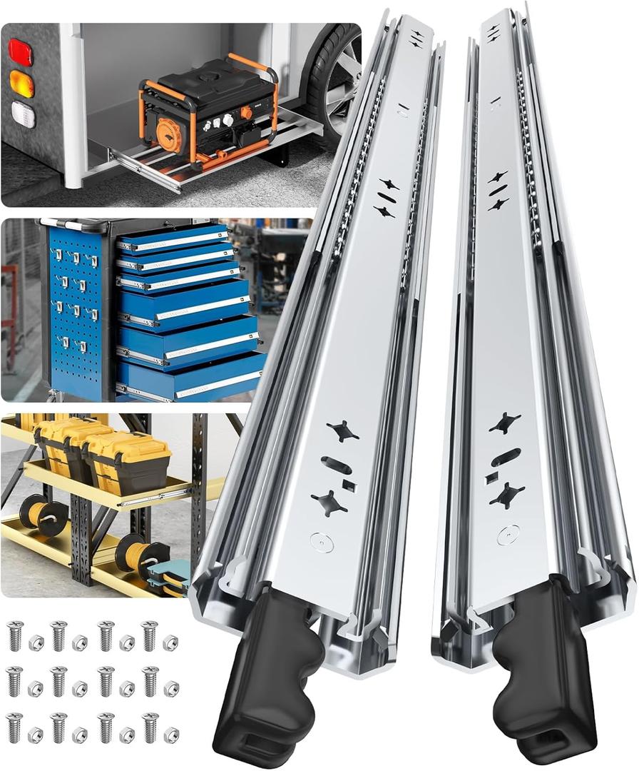 Furniware 1 Pair 265 lb Load Capacity Heavy Duty Locking Drawer Slides 40 36 30 24 20 18 Inch Full Extension Ball Bearing Drawer Glides Side Mount Rail RV Industrial Tool Box Runner, 20 Inch