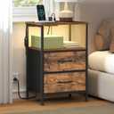 SONGMICS Nightstand with Charging Station, 2 Fabric Drawers