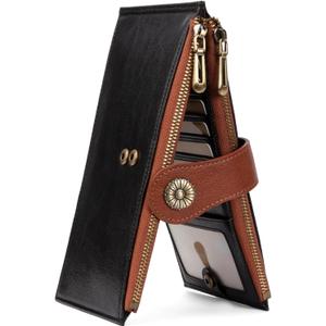 2 x Women's Wallet RFID Large Size Bifold Multi Card Wallet Case with Zipper Pocke Credit Card Holder for Women Black Brown