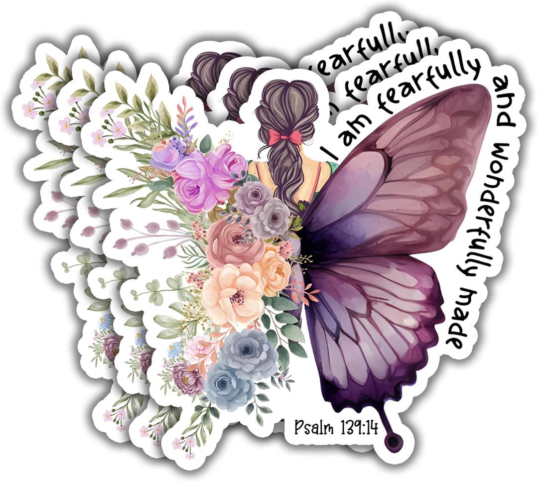 2 x (3pcs) I Am Fearfully and Wonderfully Made Jesus Vinyl Decal Bible Verse Psalm 139:14 Motivational Inspirational Quotes Stickers for Books Laptop Phonecase Water Bottle Kindles Tumbler-3x3