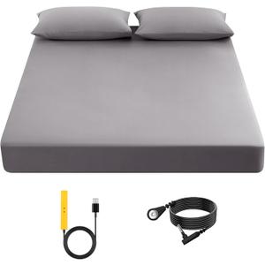 Grounding Sheet, 90% Organic Cotton+10% Pure Silver Organic Fitted Grounded Sheet for Improved Sleep, Pain Relief - Earth Connected Bedding (Gray, Twin(39.2 * 80.1 * 15.1inch))