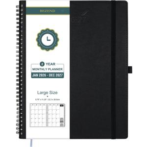 BEZEND Monthly Planner 2026-2027 (Spiral-8.5" x 11") 2 Year Calendar Book with Note Pages - Jan 26 to Dec 27-120 GSM Paper, Inner Pockets, Laminated Tabs, Vegan Leather Softcover - Black