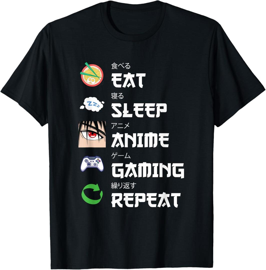 Eat Sleep Anime Gaming Repeat Kawaii Otaku Anime Manga T-Shirt M