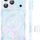 GVIEWIN Magnetic for iPhone 17 Pro Case, [Full Camera Protection] [Compatible with MagSafe] Curly Wavy Frame Gradient Sparkly Glitter Women Girls Phone Cover for 17 Pro 6.3", Blue