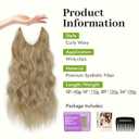 KooKaStyle Invisible Wire Hair Extensions with Transparent Wire Headband Adjustable Size 4 Secure Clips Long Wavy Synthetic Hairpiece for Women(20inch Beige Blonde mix Lvory Blonde Highlights)