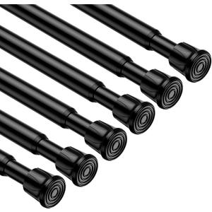 6 Pack Spring Tension Rods 28-43 Inches,5/8" Diameter Black Spring Load Adjustable Expandable,Small Short Tension Curtain Rod for Windows,Kitchen,Doorway,Bathroom,Cupboard Bars
