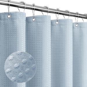 Gibelle Fog Blue Shower Curtain, Waffle Weave Textured Fabric Shower Curtain for Bathroom - Soft Cloth & Hotel Spa Luxury, Water Repellent, Machine Washable, 72X72, Fog Blue