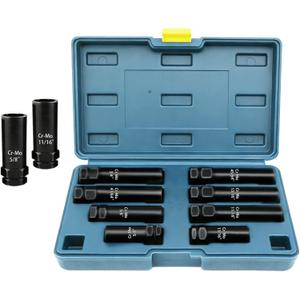 8 Piece Spline Lug Nut Socket Set, SAE & Metric Wheel Lock Removal Kit for Removing Spline and Hex Style Aftermarket Lug Nuts