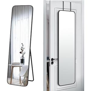 SCWF-GZ 57x16 Door Hanging Full Length Mirror, Floor Stand (Height 5.7ft just Body in1.3ft) Wall Mounted Metal Frame Rectangle Dressing Mirrors for Bedroom Bathroom Room 57 inch Black