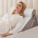 BIEEZZK Wedge Pillow Set for After Surgery, Wedge Pillow for Acid Reflux, Bed Wedge Pillow with Adjustable 9&12inch for Headboard,Sleeping, Orthopedic Memory Foam for Neck&Back Support, White/Grey