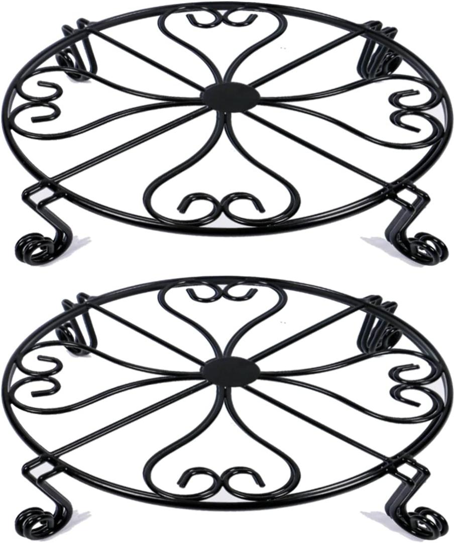 NSYOOMH 2 pack 10" 12" Rustproof Black Metal Plant Stands Heavy Duty Plants Holder Outdoor Indoor, Round Wrought Iron Sturdy Flower Planter Pot Stand, Corner Gardening Inside Potted Plant Risers - 10Inches