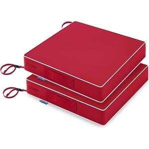 MIULEE Red 19 x 19 x 3 Outdoor Chair Cushions Waterproof Patio Chair Cushions with Adjustable Straps Set of 2 for Patio Furniture 3-Year Color Fastness Garden Sofa Couch