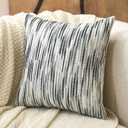 Aeckself Boho Striped Pillow Cover 18x18, Decorative Square Throw Pillow Cover Chenille Neutral Pillowcase for Couch Bedroom Living Room, Black Gray