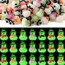 Wesiti 100 Pcs Glow in Dark Halloween Mini Duck Figurines Small Ducking with Hats to Hide and Seek Luminous Ducking Statues for Garden Potted Decoration Party Gifts