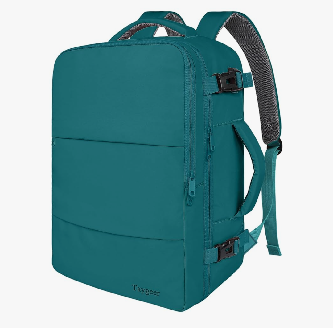 Taygeer Carry on Backpack for Men Women, Luggage Laptop Backpack for Airplane Travel with USB Charging Port, 35L Water Resistant Gym Weekender Bag for College Gift, Peacock Blue