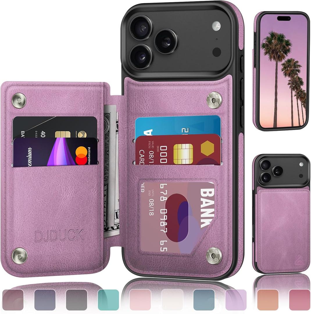 DJDUCK Designed for iPhone 17 Pro Max Case Wallet with Card Holder, [Magnetic Clasp Cover] [RFID Blocking Leather Protection] Shockproof Women Men Cases 6.9 Inch for Apple 17 ProMax Light Purple