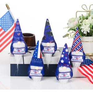2 x Jenaai 5 Pcs Veterans Day Gifts Patriotic Gnomes Ornaments with Appreciation Cards Christmas Holiday Gnomes Plush Tray Table Decor for Patriotic Party Favor Home Office Desk