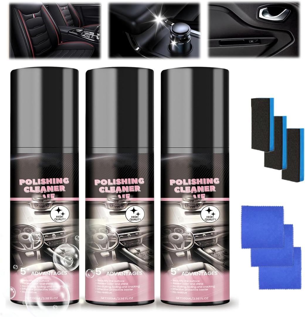 Car Interior Cleaner, 100ml Polishing Cleaner car Interior, Car Interior Detailer and Cleaner, Interior Detailer Spray, Vehicle Interior Polish - 3Pcs