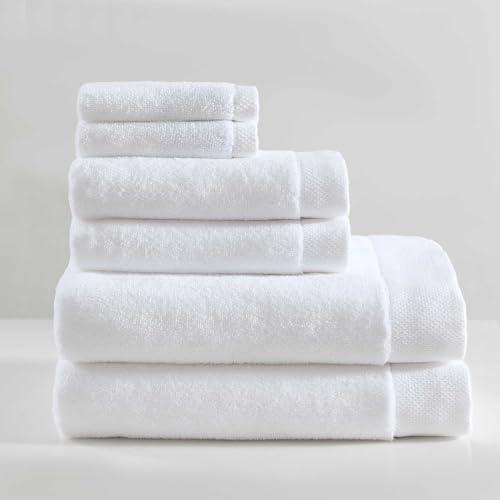 Calvin Klein - Bath Towels, Ultra-Soft & Quick Drying with Zero Twist, Brand Locker Loop for Easy Hanging (Entwine Solid White, 6 Piece)