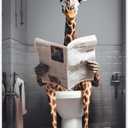 CXHOSTENT Funny Giraffe Bathroom Canvas Wall Art Giraffe Reading Newspapers on Toilet Pictures Prints Animal Poster Kids Bathroom Print Restroom Decor (Bathroom-1, 12.00"x18.00")
