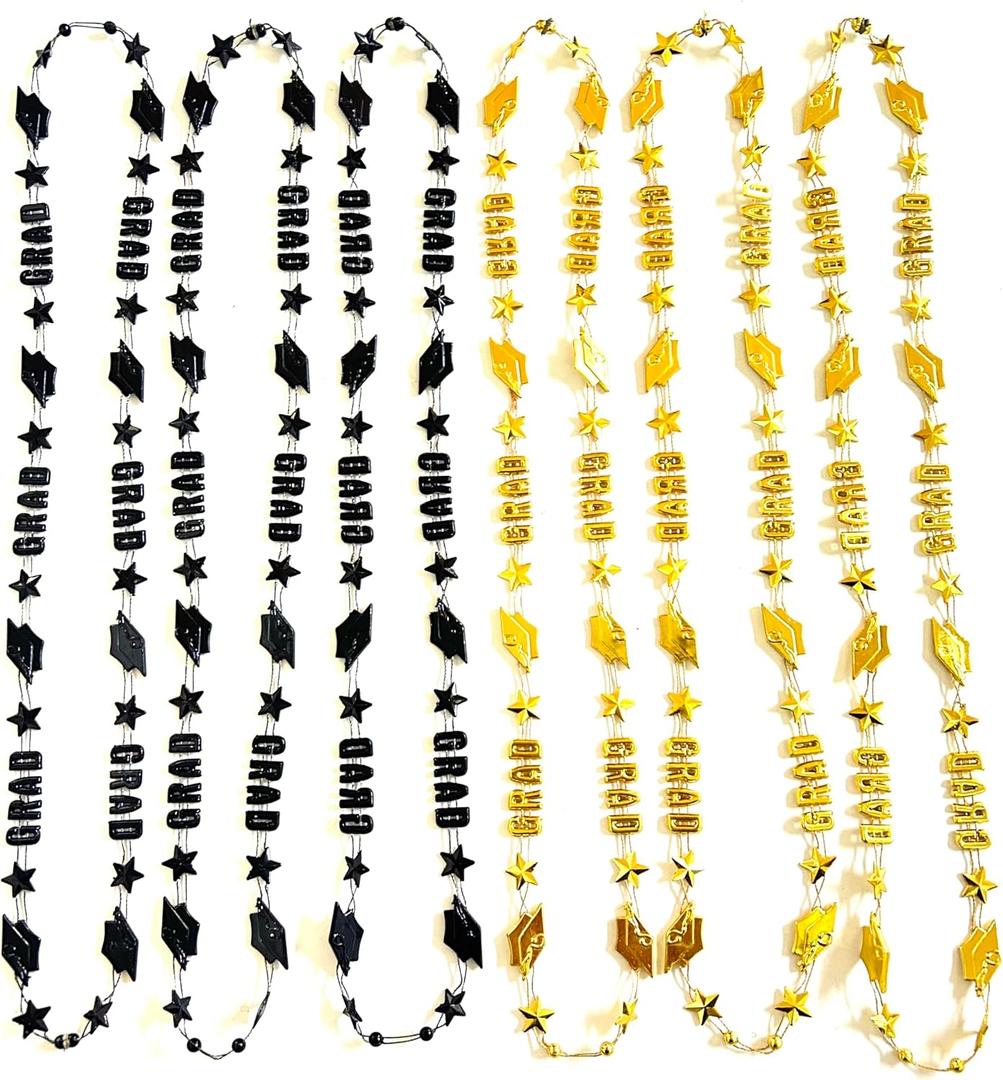 28 Pcs Graduation Party Beads Necklaces Black Gold Graduate Cap Shaped Favor Gifts Supplies Graduation Party Beads Necklaces Decoration Gift