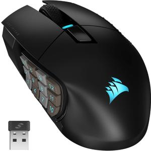 Corsair Scimitar Elite RGB Wireless MMO Gaming Mouse - 26,000 DPI - 16 Programmable Buttons - Up to 150hrs Battery - iCUE Compatible - Black