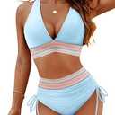 Blooming Jelly Women High Waisted Bikini Sets Tummy Control Swimsuits Color Block Two Piece Bathing Suit (M)