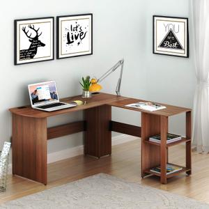 SHW 51 x 51 Inches L-Shaped Home Office Wood Corner Desk wtih Storage, Walnut, Shelves