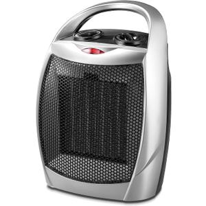 Kismile Small Electric Space Heater, Portable Ceramic Space Heater Fan for Office with Adjustable Thermostat and Overheat Protection ETL Listed for Kitchen, 750W/1500W(Silver)