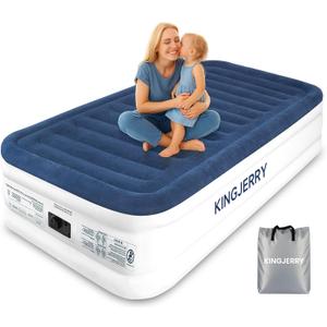 KINGJERRY Twin XL Air Mattress with Built-in Pump, 18" Raised Comfort, Upgraded 80" Length, Dual-Layer Leakproof, Support 500 lbs, 2 Min Inflation, Inflatable Blow-up Bed for Home Camping Guests