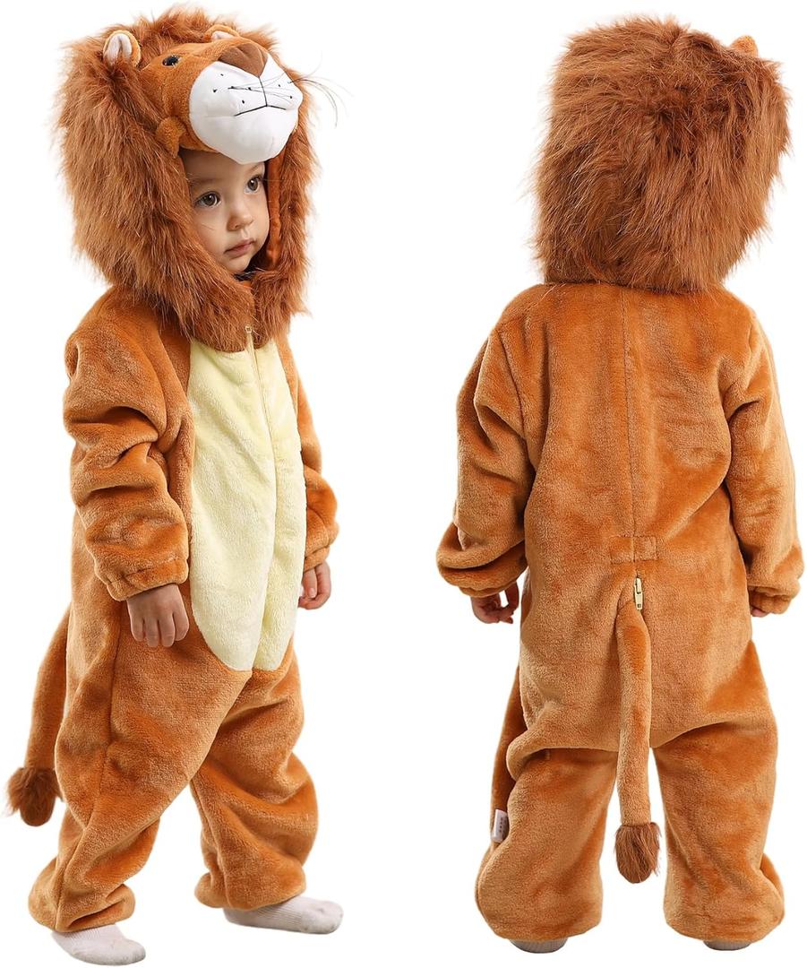 TONWHAR Toddlers Lion Costume, Soft Kids Halloween Dress Up Romper Outfits for Boys & Girls (18-24 Months, Orange)