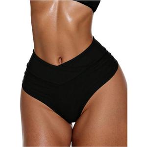 GORGLITTER Women's Cut Out Cheeky Bikini Bottom High Waisted Cut Thong Swimsuits Bathing Suit Bottoms Beach Swim Wear Black Small