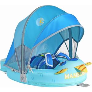 Mambobaby Float with Canopy Size Improved Non Inflatable Infant Baby Pool Float Smart Mambo Float Swim Trainer Add Tail Swim Float Mambo Float Solid Air Free Water Waist Swimming Ring, adjustable