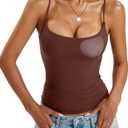 EasyGala Womens Padded Cami Tank Tops Double Lined Spaghetti Strap Built in Bra Shirts Slim Fitted Basic Summer Cloth 2026 (Brown, S)