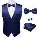 Barry.Wang Mens Suit Vest Bow Tie Set 4PCS Formal V-neck Slim Fit Casual Solid Color Waistcoat Wedding Party Tuxedo (Large, Dark Blue)