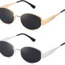 Retro Oval Sunglasses for Women - Trendy Polarized Sun Glasses UV400 Protection Shades Fashion Metal Frame (A4 Gold/Grey Lens & Silver/Grey Lens)